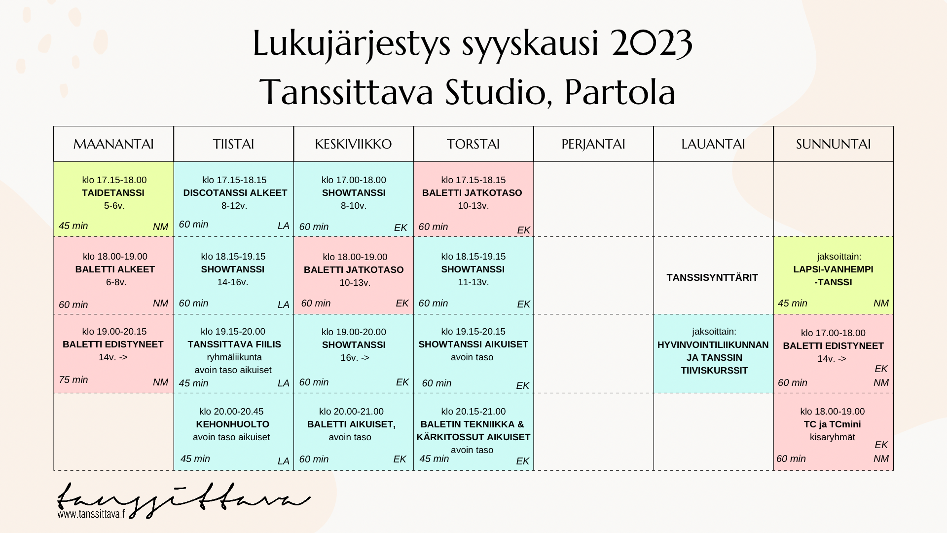 Tanssittava studio syyskausi 2023